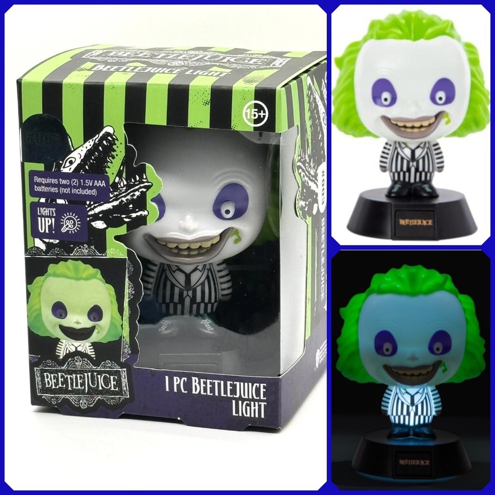 PALADONE BEETLEJUICE LED LAMP HORROR SERIES 003 LIGHT GREEN WHITE NEW STRIPED